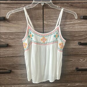 Natural Life White Tank Top with Colorful Embroidery